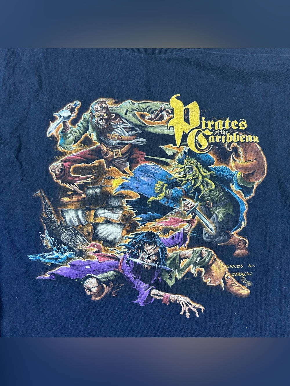 VTG 90s Disney Pirates Of The Caribbean Shirt Blue Mens Medium Rare Print!